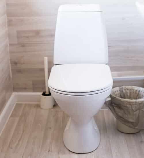 New ceramic toilet bowl near light wall
