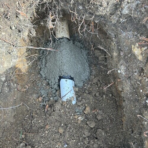 overhead view of a water line in the ground